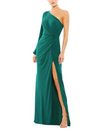 Mac Duggal One Shoulder Puff Sleeve Faux Wrap Gown
