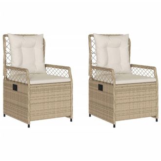 vidaXL Vidaxl - Sillones Reclinables De Jard&iacute;n 2 Uds Rat&aacute;n Sint&eacute;tico Beige