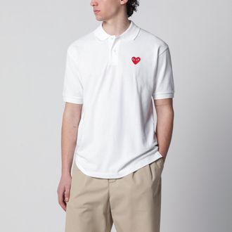 Comme Des Gar&ccedil;ons White Red Heart cotton polo shirt