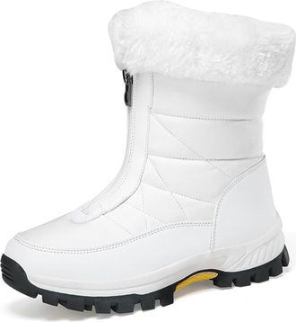 Generic Womens Winter Waterproof Snow Boots Mid-Calf Ankle Shoes Warm Faux Fur Lining Boots Outdoor Travel Winter Boots(White,6.5 UK)