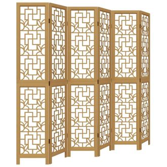Berkfield Home Room Divider 6 Panels Brown Solid Wood Paulownia