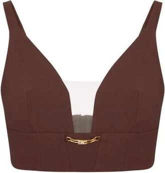 Elisabetta Franchi Tops, Dames, Bruin, S, Polyester, Top van crêpe stof met juweeldetail