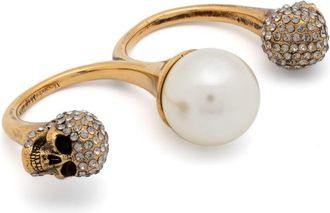 Alexander McQueen skull knuckleduster ring - women - Gold Plated Brass/Faux Pearl - M