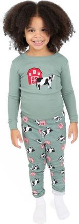 Leveret Kids Two-Piece Cotton Printed Matching Family Pajamas, Animal Friends in Cow at Nordstrom, Size 2T