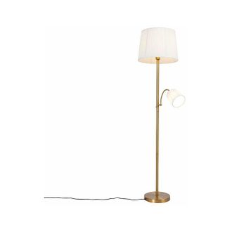 QAZQA Qazqa Cl&aacute;sico/antiguo L&aacute;mpara De Pie Cl&aacute;sica Bronce Pantalla De Tela Blanca Con Flexo - Retro Acero /textil Alargada Adecuado Para Led Max. 1 X 60 Wat