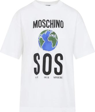 Moschino Wit Katoenen T-Shirt met Multicolor Ontwerp - Dames - T-shirts - Wit - S - Katoen - Tops