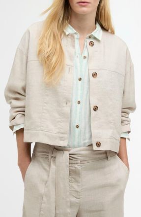 Barbour Gabby Oversize Linen Blend Twill Button-Up Shirt Jacket in Mist at Nordstrom, Size 12 Us
