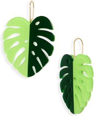 Leith Monstera Leaf Drop Earrings in Green Multi- Gold at Nordstrom Rack