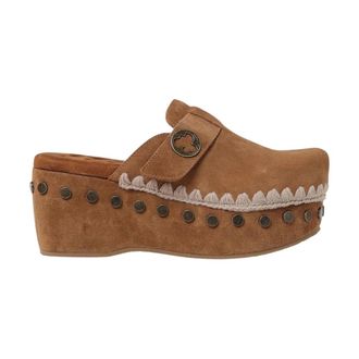 Mou Enkellaarzen met Shearling Sleehak - Dames - Sleehakken - Bruin - 37 EU - Schoenen