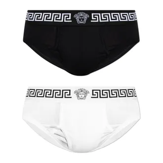 Versace Ondergoed, Heren, Zwart, M, Katoen, Twee-pack Katoenen Slips