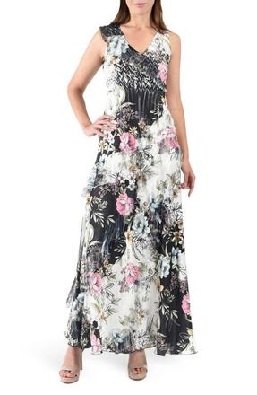 Komarov Floral Ruffle Sleeveless Chiffon & Charmeuse Gown in Daisy Vine at Nordstrom, Size X-Large