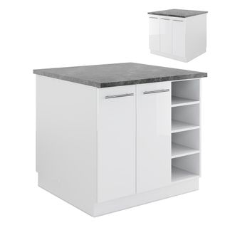 Vicco Isla De Cocina Fame-line, Blanco Alto Brillo/blanco, 90 Cm Sin Encimera