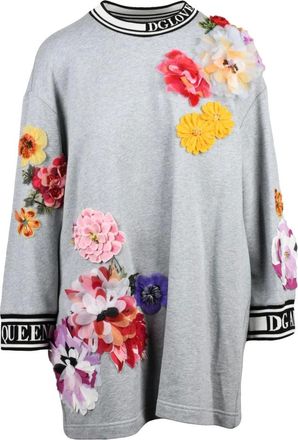 Dolce & Gabbana Hoodies & sweatvesten, Dames, Grijs, 2Xs, Katoen, Lange ronde hals sweater