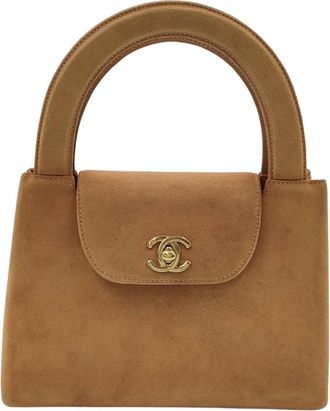 Chanel Kelly Top Handle Shopping Bag Suede Brown Suede Handbag (Pre-Owned)