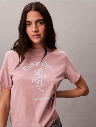 Calvin Klein Jeans Calvin Klein Womens Floral Logo Graphic Classic T-Shirt - Pink - XS