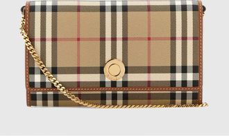 Burberry Check Coated Cotton Wallet on Chain Bag