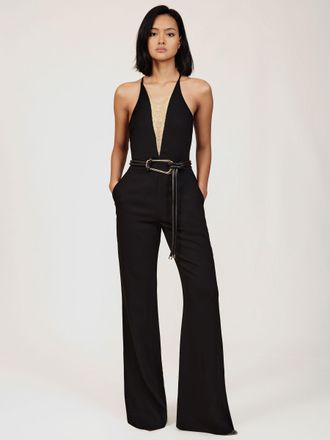 Reiss Womens Black Chain-detail Flared-leg Jumpsuit, 12