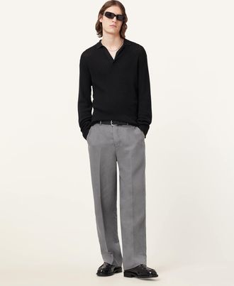 AllSaints Cotton Thoma Long Sleeve Polo Shirt, Size: XXL