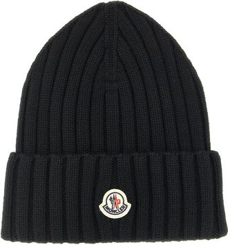 Moncler Black Logo Patch Beanie Hat