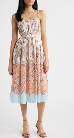 Eliza J Print Sleeveless Midi Dress in Khk Chambr at Nordstrom, Size 12