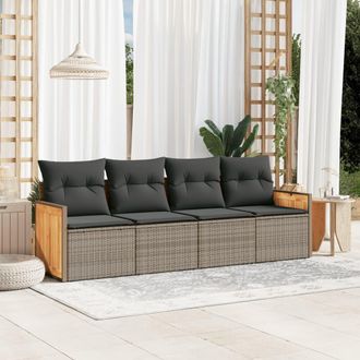 vidaXL Set De Sof&aacute;s De Jard&iacute;n 4 Pzas Y Cojines Rat&aacute;n Sint&eacute;tico Gris Vidaxl