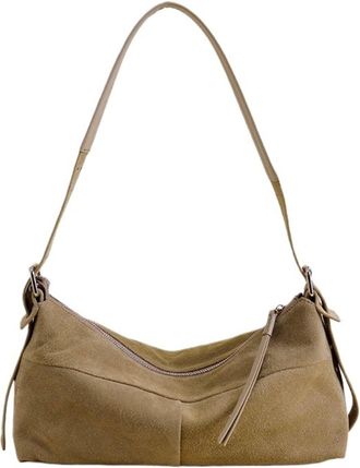 Generic Compatible For Women Armpit Shoulder Bag Thick Nubuck Leather Female Crossbody(Khaki)
