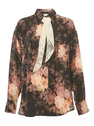 Zimmermann floral-print neck-tie shirt - Black
