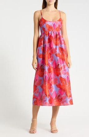 Hutch Brixton Floral Empire Waist Fit & Flare Midi Dress in Purple Watercolor Gardenia at Nordstrom Rack, Size X-Small