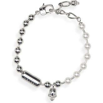 Alexander McQueen Mens Skull & Faux Pearl Bracelet at Nordstrom