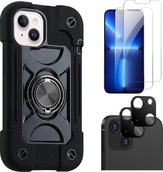 Sahara iPhone 14 Plus 6.7-inch Protection Kit Bundle - DualShock Case with Tempered Glass Screen and Camera Protector - Black