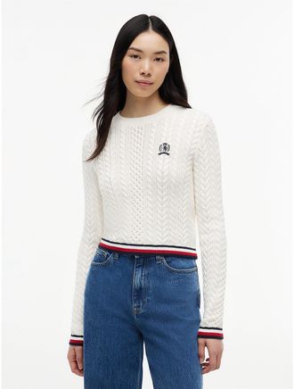 Tommy Hilfiger Womens Tommy Jeans Tipped Cable Knit Sweater - Ancient White - XL