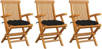 vidaXL Vidaxl - Sillas De Jard&iacute;n 3 Uds Madera Maciza De Teca Con Cojines Negros