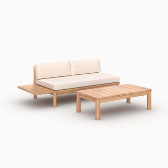 Rendez-Vous D&eacute;co Sal&oacute;n de jard&iacute;n para 2 personas en teca maciza y tela blanca