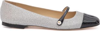 Jimmy Choo London Grey Fine Glitter Elisa Womens Flats