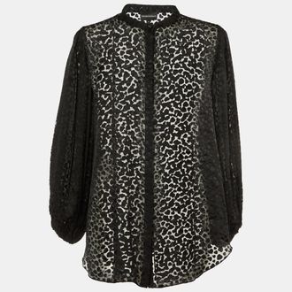 Emporio Armani Black Devore Pleated Sleeve Top