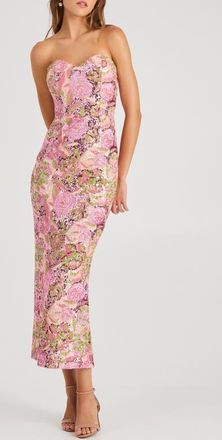 Helsi Monique Sequin Strapless Gown in Pink/Green Floral at Nordstrom, Size X-Small