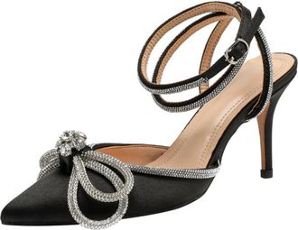 SOLUSTRE DRESSOOS Rhinestone Thin Heel Sandals for Women Black Pointed Toe High Heel Shoes with Bow Knot Strap Summer Footwear for Party and Wedding (UK 40)