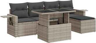 vidaXL Vidaxl - Set De Sof&aacute;s De Jard&iacute;n 6 Pzas Y Cojines Rat&aacute;n Sint&eacute;tico Gris