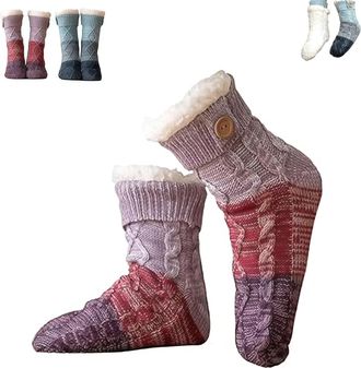 Generic Knitted Ultra-thick Slipper Home Socks, Ultra-Thick Cashmere Loungewear Socks, Non-slip Warm Winter with Fleece Lined, Warm Comfort for Women (A)