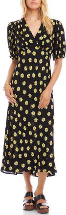 Karen Kane Daisy Print Puff Sleeve Midi Dress in Black Print at Nordstrom, Size X-Small