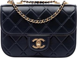 Chanel Pre-owned Vintage Quilted Crossbody Bag - Dames - Vintage Schoudertas - Zwart - ONE Size - Leer - Vintage