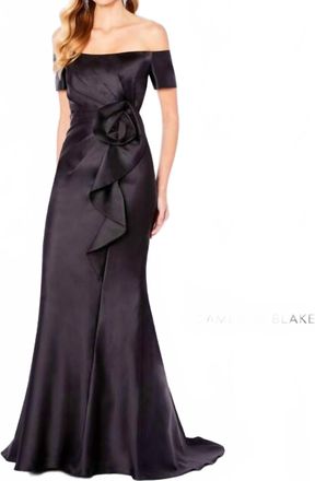 Cameron Blake Off The Shoulder Short Sleeve Dress In Black