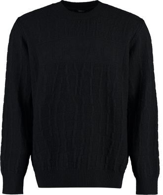 Versace Mens Crew-neck Wool Sweater - Black - Size EU 50 (Mens)
