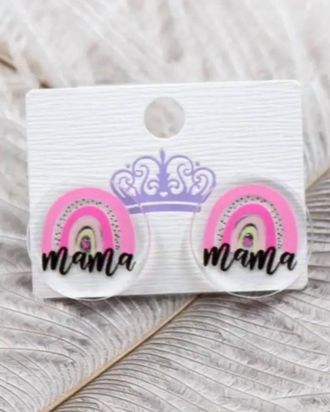 White Label Womens Mama Rainbow Stud Earrings In Clear/ Pink