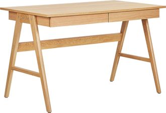 Beliani Escritorio Madera Clara 120 X 70 Cm 2 Cajones Oficina En Casa Multiusos Sheslay