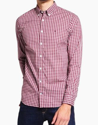 Tommy Hilfiger Mens Tommy Hilfiger Mens Oxford Shirts Cotton Top - Red - Size: 38/Regular