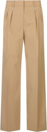 Moncler Cotton Gabardine Wide-Leg Tailored Pants - Dames - Wijde Broeken - Bruin - 2XS - Katoen - Broeken