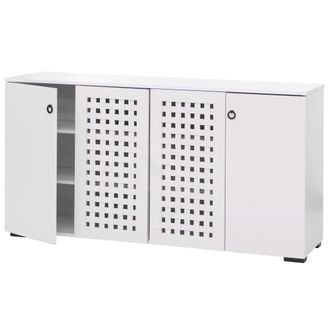 Hhg Aparador Hhg 363, Mueble Aparador Con Cajones, Dise&ntilde;o De Mimbre 3d 4 Puertas 9 Compartimentos De Almacenaje 83x159x37cm, Blanco