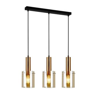 Netlighting Modern Hanging Pendant Brass 3 Light with Amber Shade E27