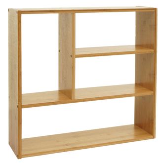 Hhg [nunca Usado] Estante De Pared Hhg-860, Estante Colgante Estante Flotante Con 4 Compartimentos, Bamb&uacute; Certificado Mvg 50x50x15cm
